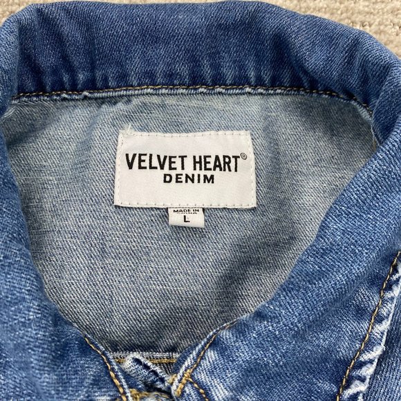 Velvet Heart Jean Jacket Women Large L Blue Denim Button Up Casual Distressed - Picture 4 of 12